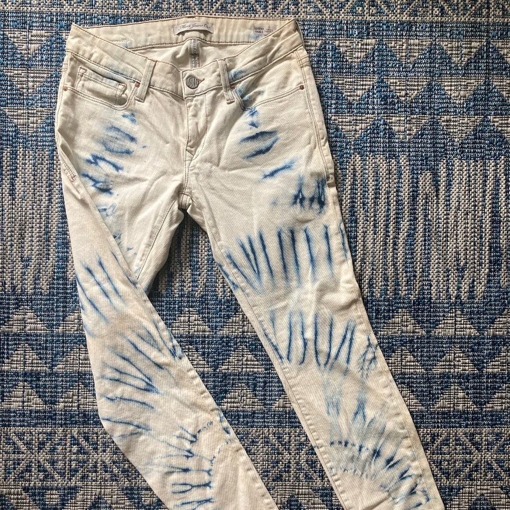 MAVI Jeans Tie Dye Serena Ankle Low Rise Super Skinny Blue White Size 27 EUC